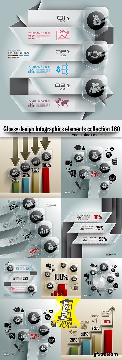 Glossy design Infographics elements collection 160