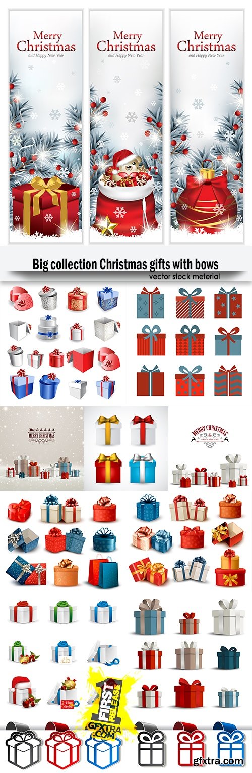 Big collection Christmas gifts with bows