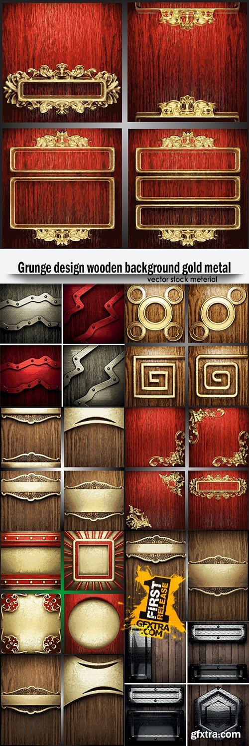 Grunge design wooden background gold metal