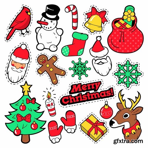 Collection of Christmas icon logo meal alien toy sweet perfume jewelry 25 EPS