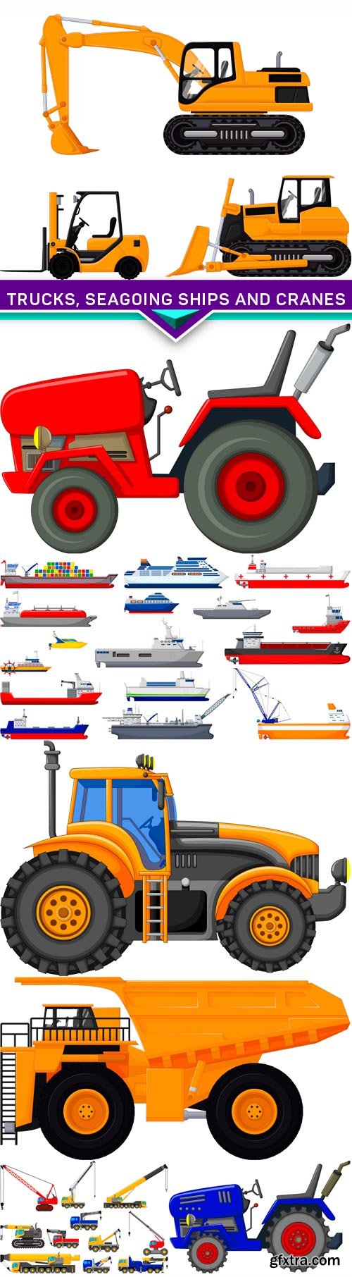 Trucks, seagoing ships and cranes 7X JPEG