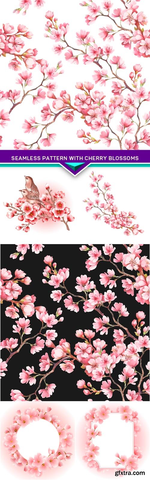 Seamless pattern with cherry blossoms 6X JPEG