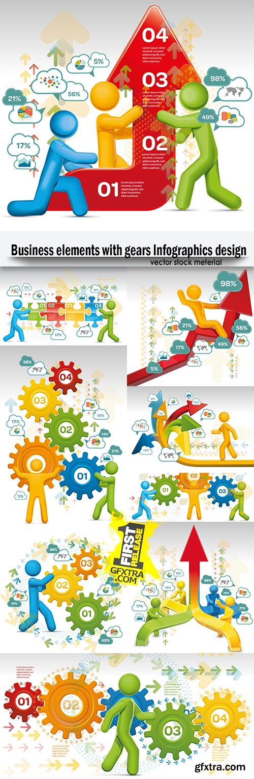 Business elements with gears Infographics design