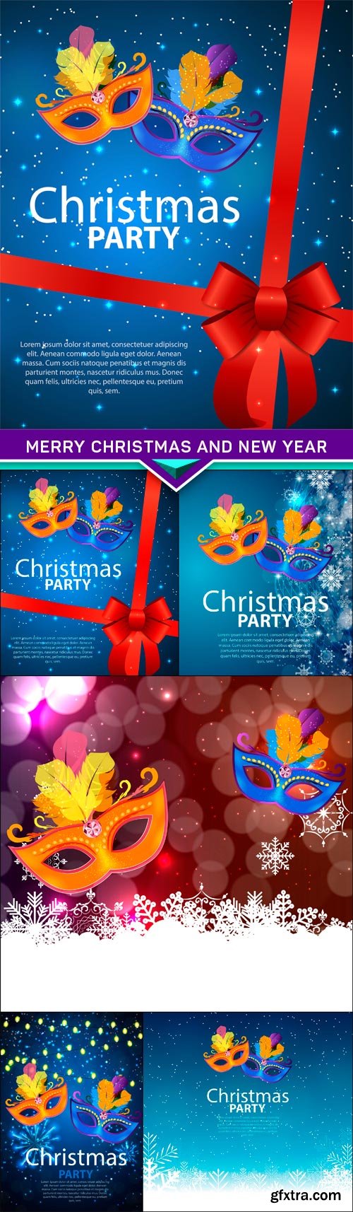 Merry Christmas and New Year Background with Carnival Mask 5X EPS