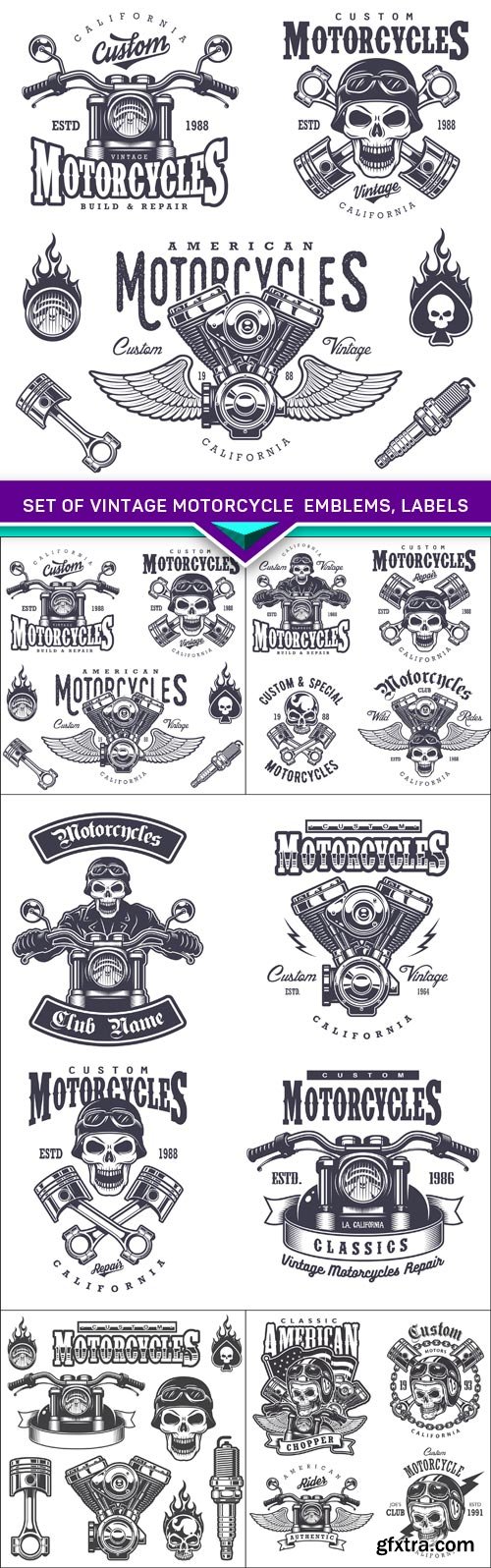 Set of Vintage motorcycle t-shirt prints, emblems, labels 5X EPS