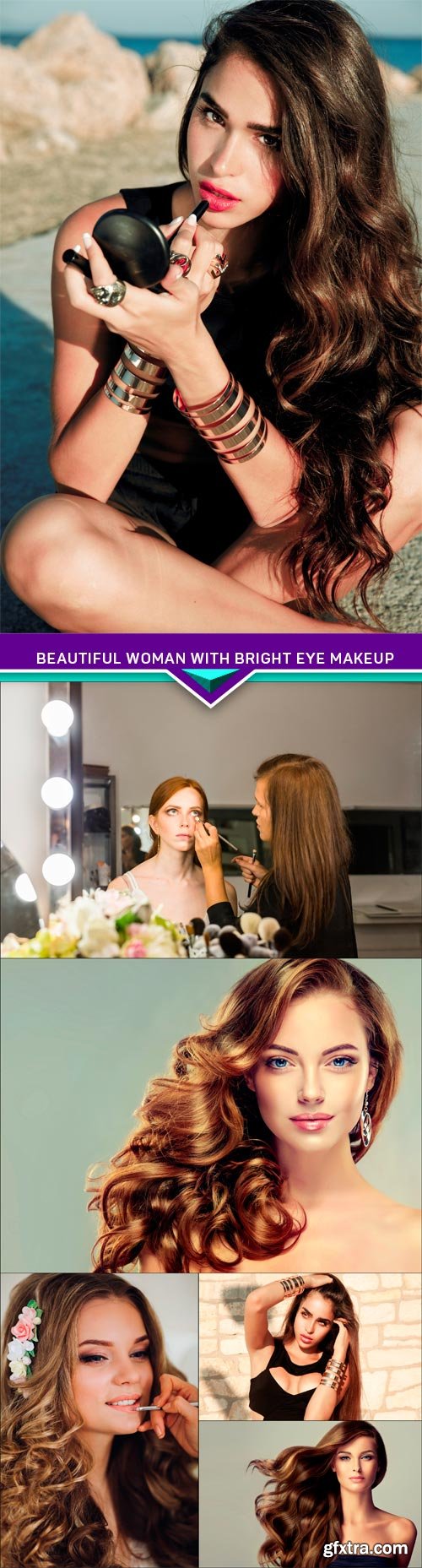 Beautiful woman with bright eye makeup, sexy models 6X JPEG