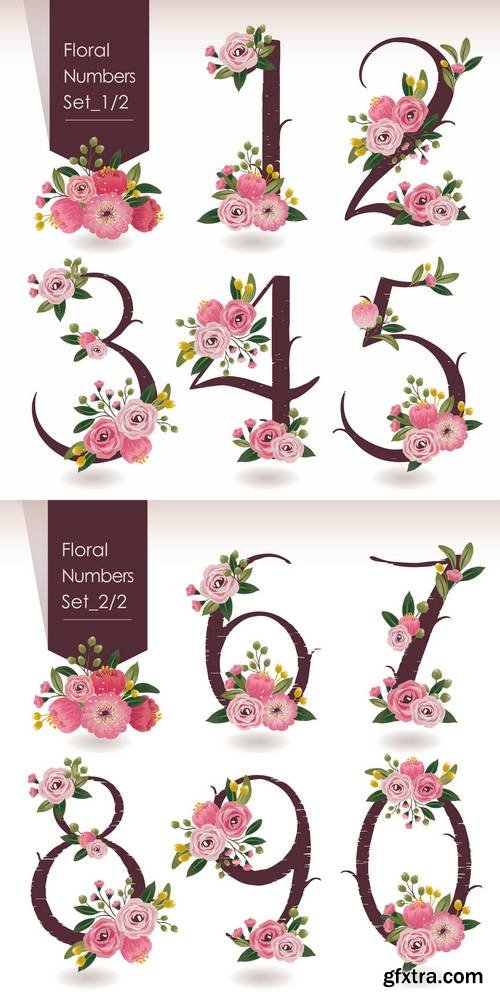 Vector Illustration of Floral Numbers Collection