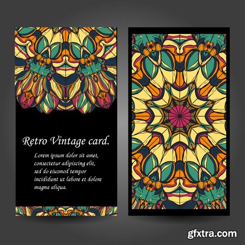 Collection business card Indian ethnic ornament pattern mandala flyer image a banner 2-25 EPS