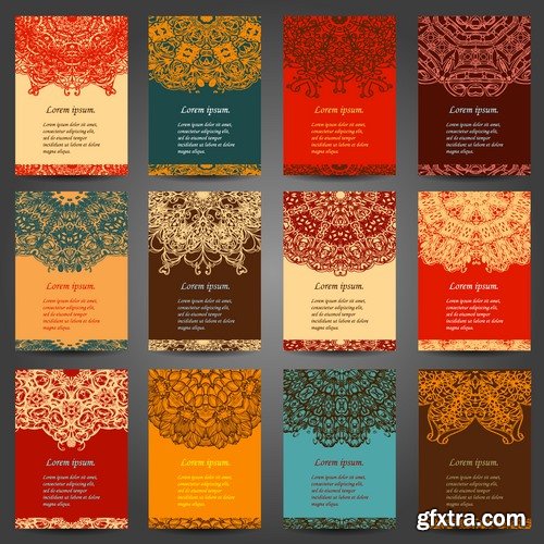 Collection business card Indian ethnic ornament pattern mandala flyer image a banner 2-25 EPS