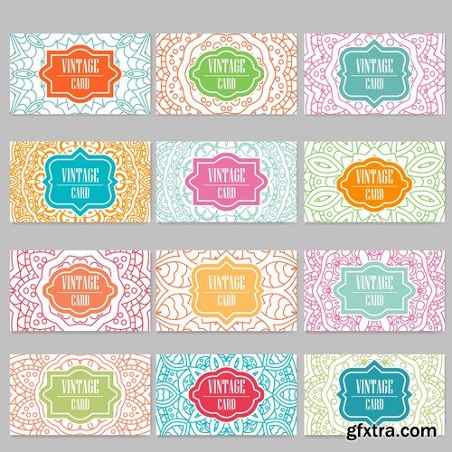 Collection business card Indian ethnic ornament pattern mandala flyer image a banner 2-25 EPS