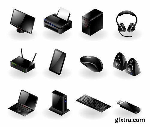 Collection of router computer office equipment accessories communication connection 25 EPS