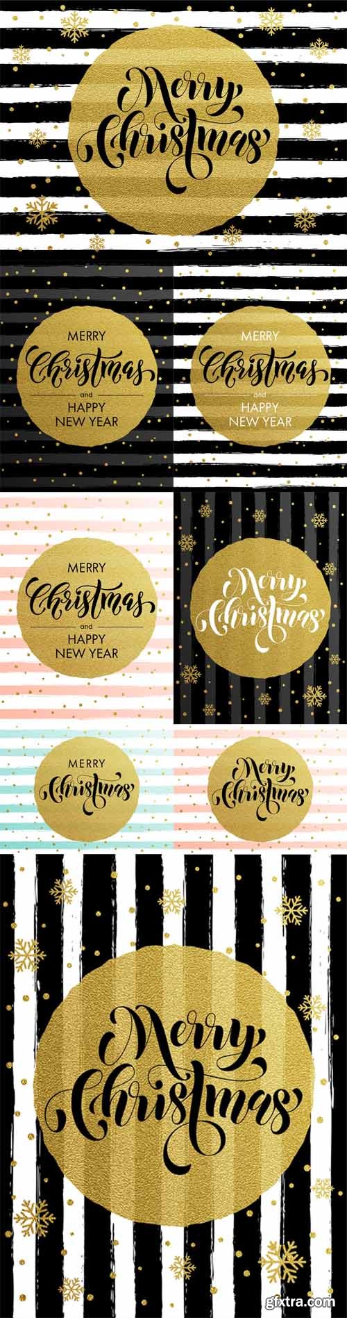 Vector Set - Merry Christmas Gold Glitter Gilding Greeting Card