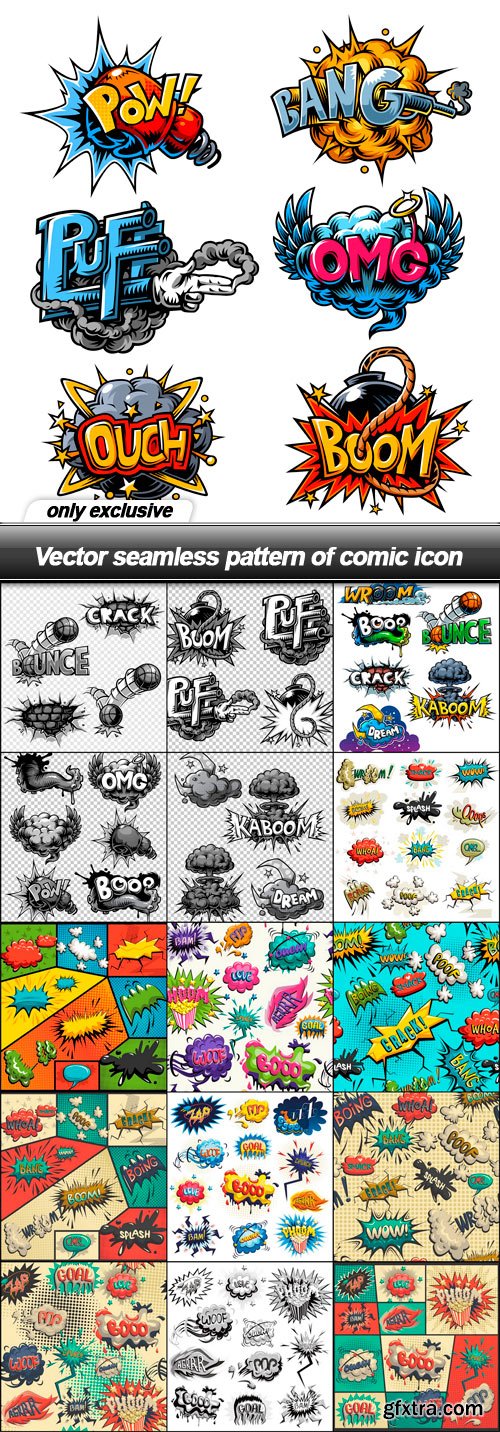 Vector seamless pattern of comic icon - 16 EPS