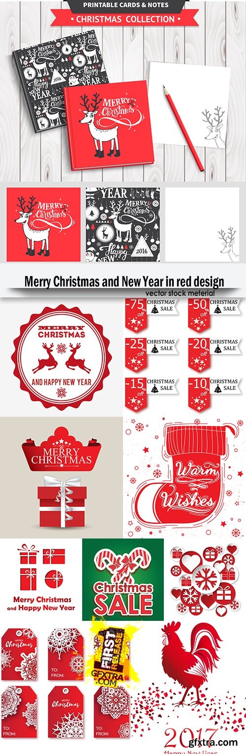 Merry Christmas and New Year in red design