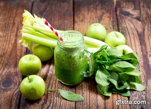 Fresh juices with fruits and vegetables - 22xUHQ JPEG Photo Stock