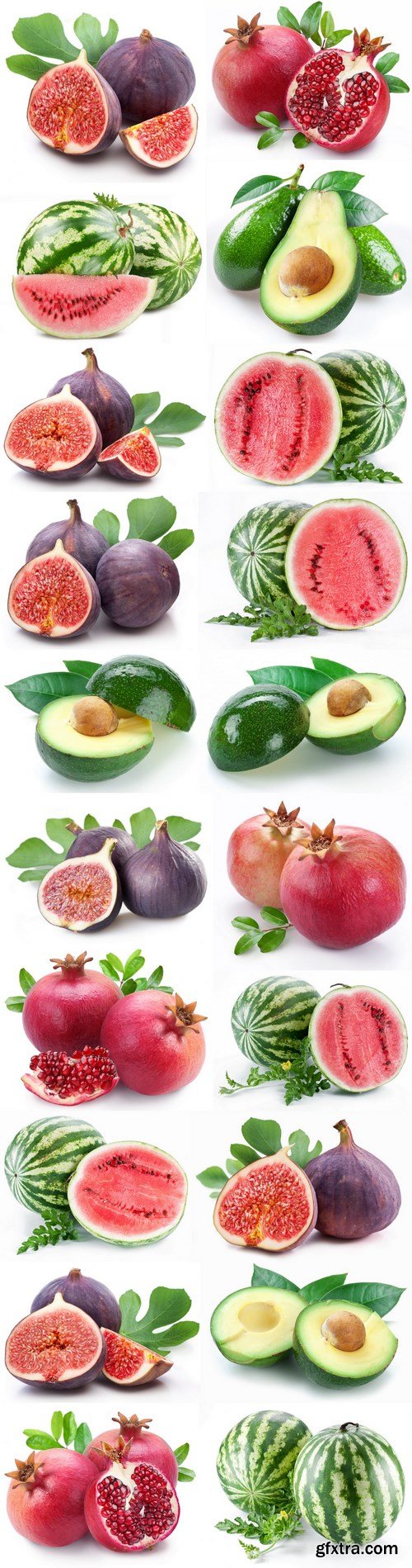 Juicy pomegranates, avacados, watermelon and figs - 20xUHQ JPEG Photo Stock