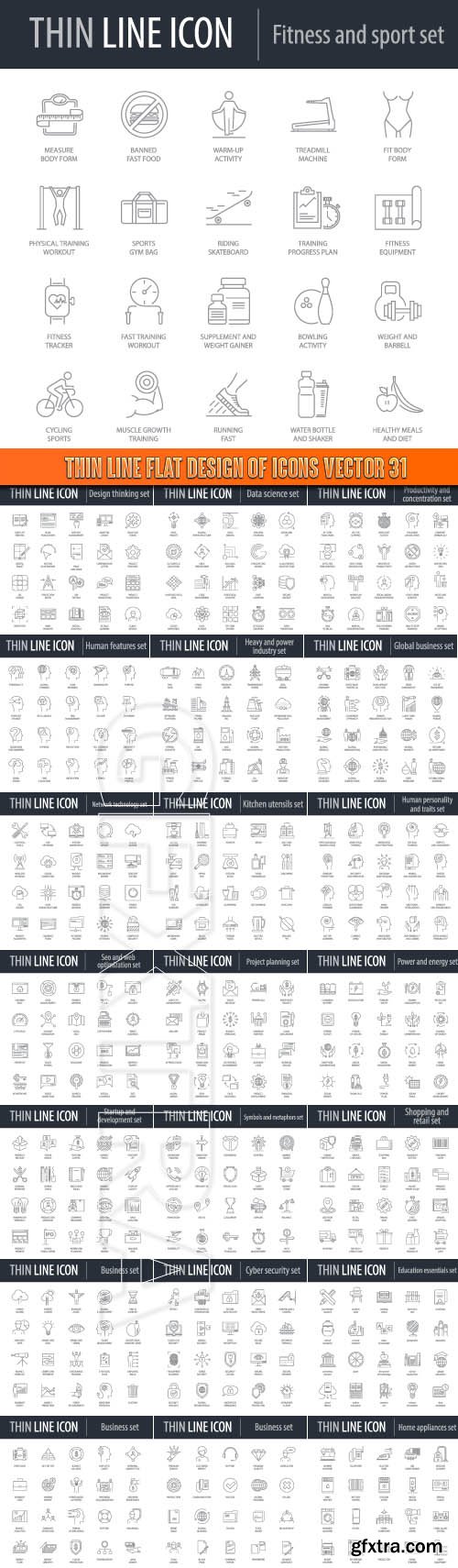 Thin line flat design of icons vector 31