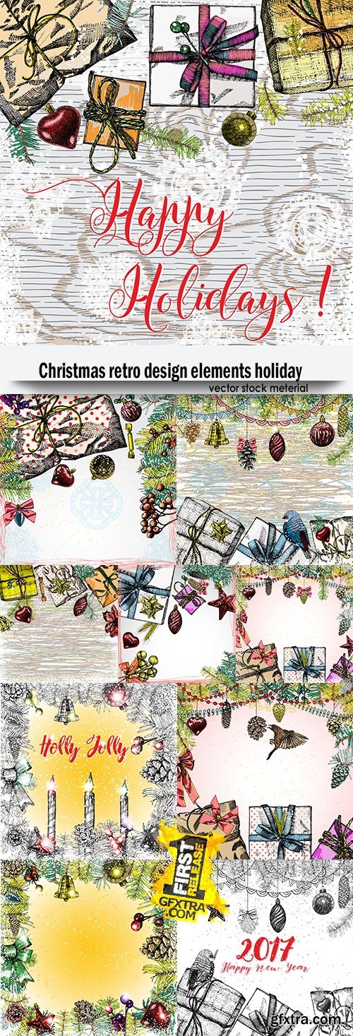 Christmas retro design elements holiday