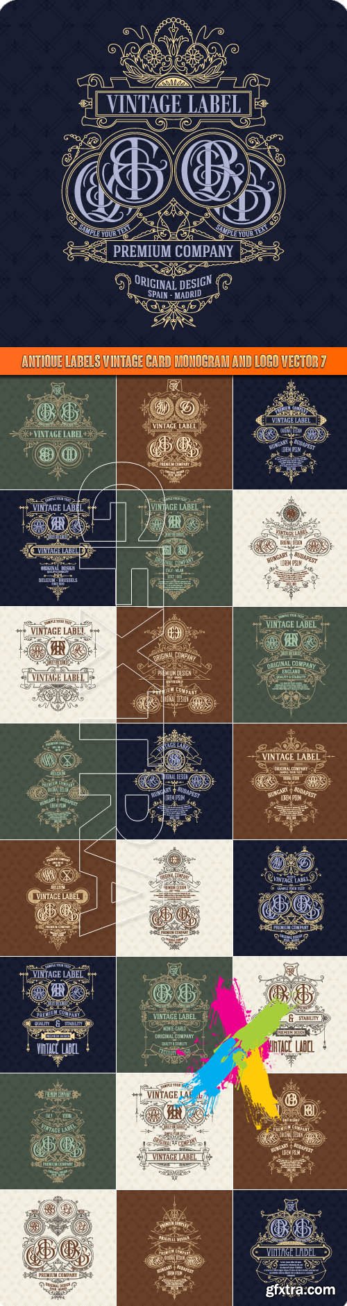 Antique labels vintage card monogram and logo vector 7