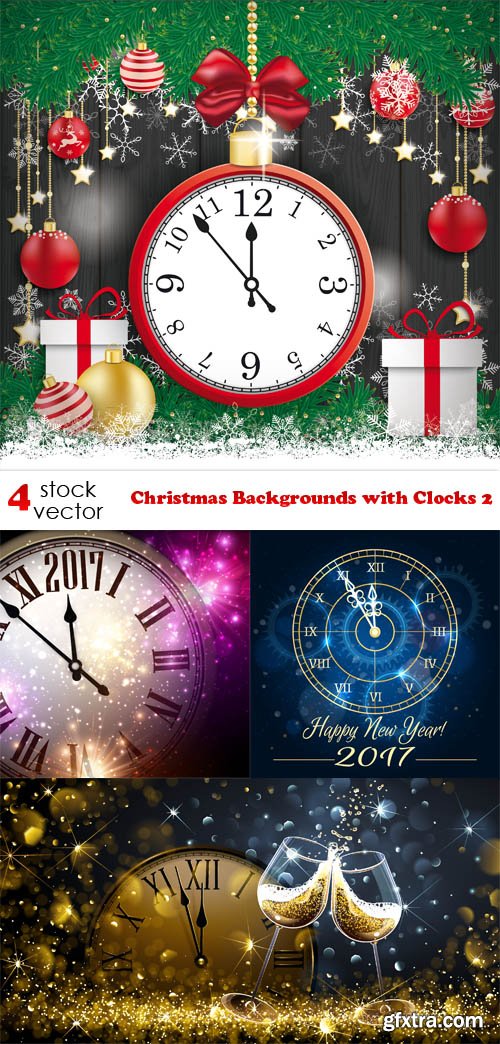 Vectors - Christmas Backgrounds with Clocks 2
