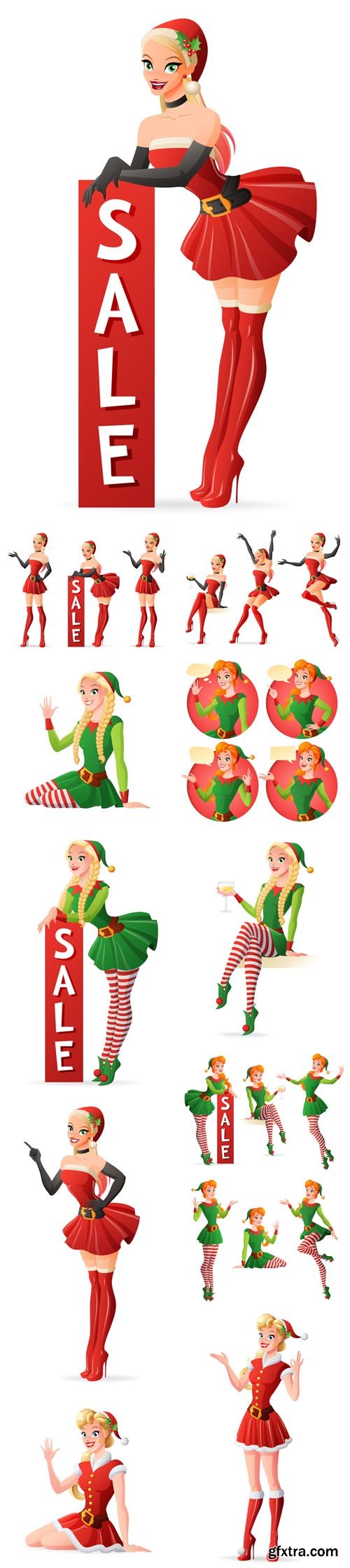 Vector Set - Pretty Girls Christmas Greeting