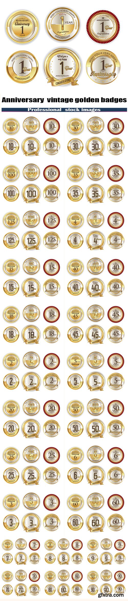 Anniversary retro vintage golden badges collection