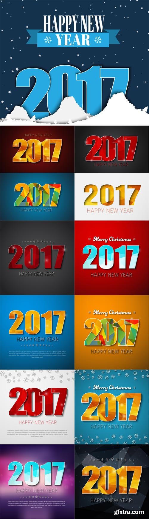 Vector Set - Templates Square Banners (background) Happy New Year 2017