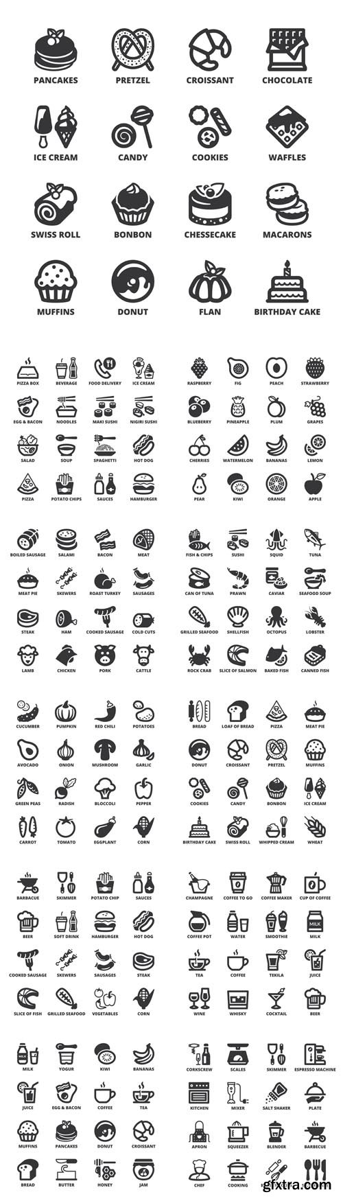 Vector Set - Food Flat Icons. Black