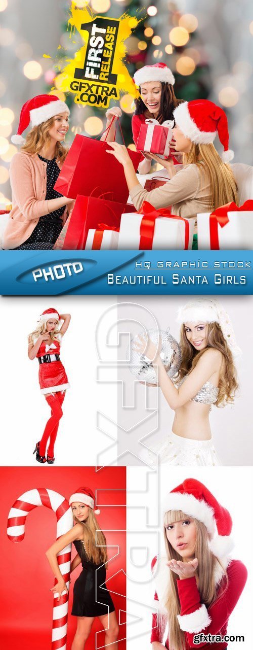 Stock Photo - Beautiful Santa Girls