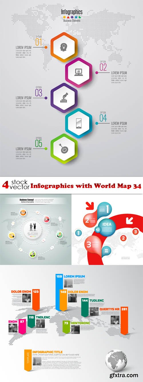 Vectors - Infographics with World Map 34