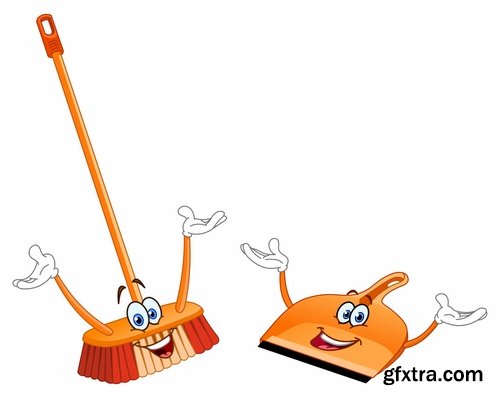 Collection broom cleaning besom icon 25 EPS