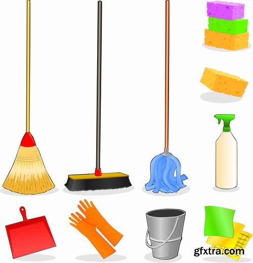 Collection broom cleaning besom icon 25 EPS