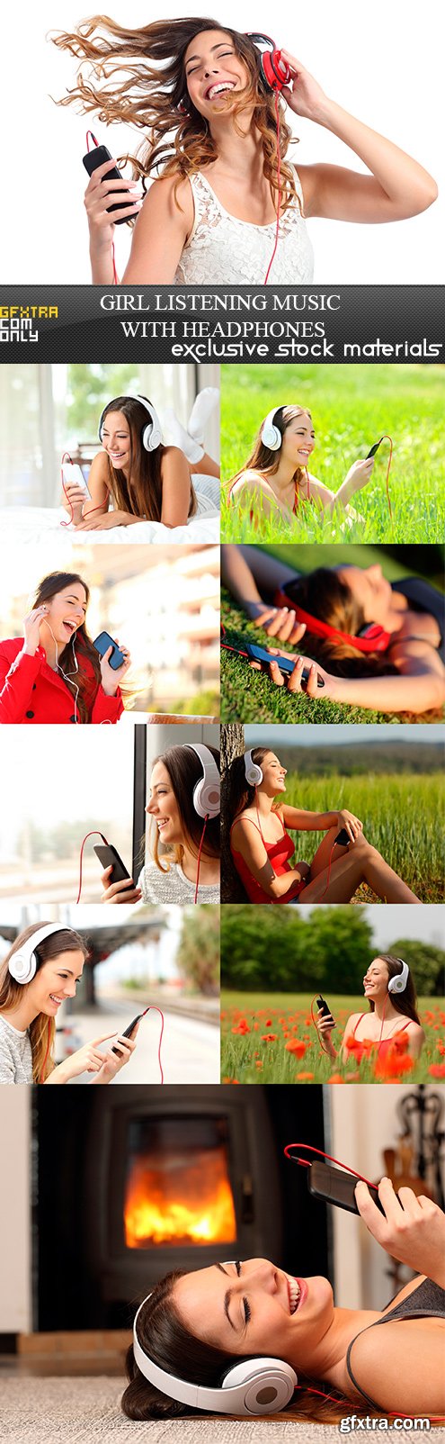 Girl listening music with headphones - 10UHQ JPEG