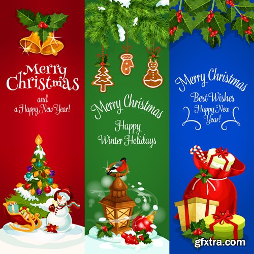 Merry Christmas and Happy New Year vector background, holly garlands, cock rooster