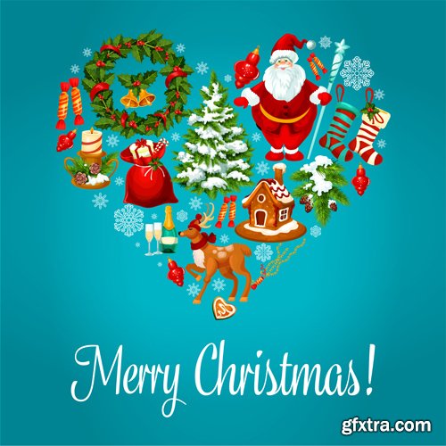 Merry Christmas and Happy New Year vector background, holly garlands, cock rooster