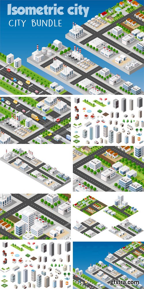 CM 1053657 - Isometric Bundle Modern 3D City