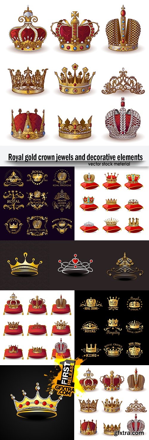 Royal gold crown jewels and decorative elements