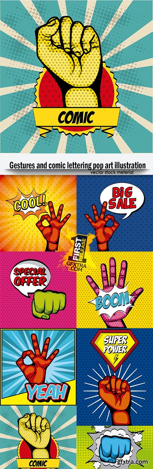 Gestures and comic lettering pop art illustration