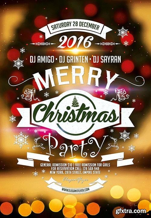 Merry Christmas Party Flyer PSD Template + Facebook Cover