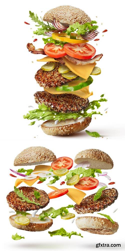 Burger with Flying Ingredients