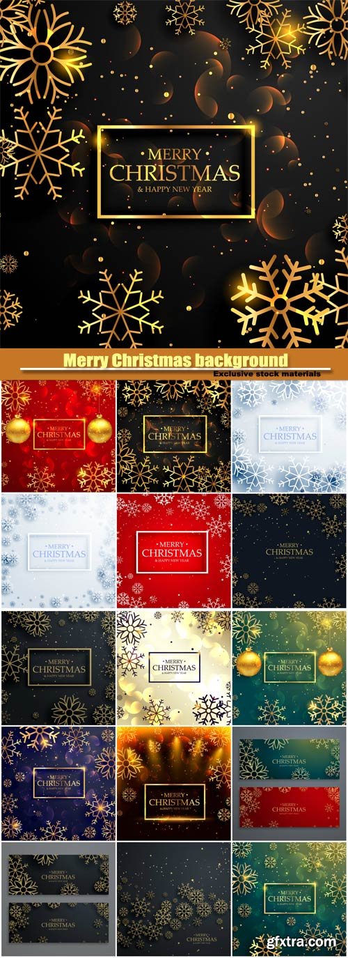 Vector Merry Christmas background with golden snowflakes and light effect