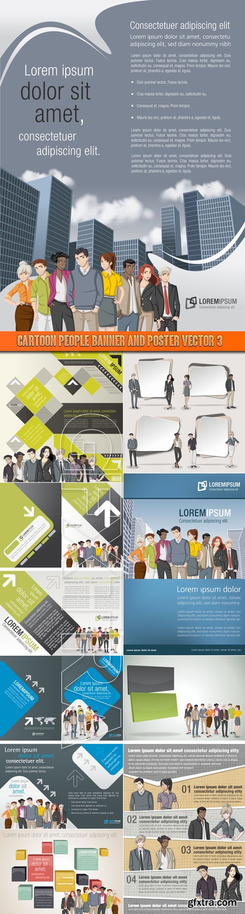 Cartoon people banner and poster vector 3