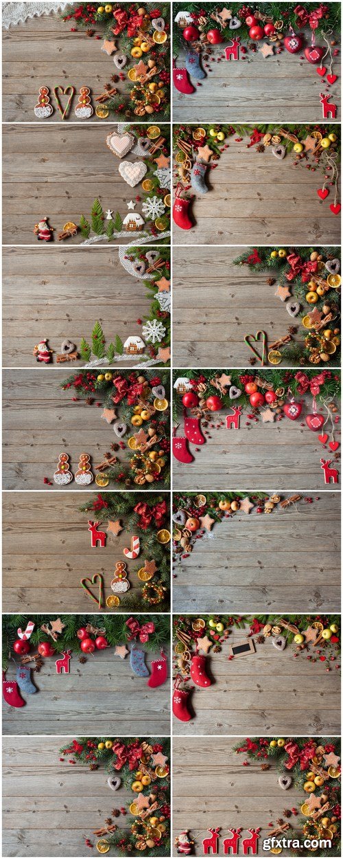 Christmas wooden background with ornaments - 14xUHQ JPEG Photo Stock