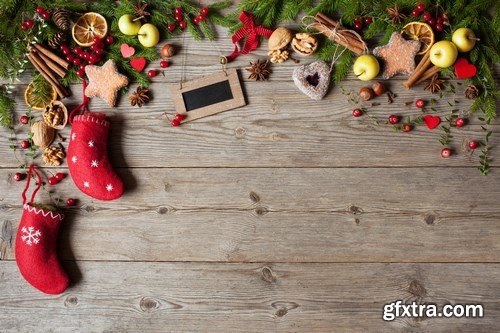 Christmas wooden background with ornaments - 14xUHQ JPEG Photo Stock