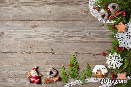 Christmas wooden background with ornaments - 14xUHQ JPEG Photo Stock