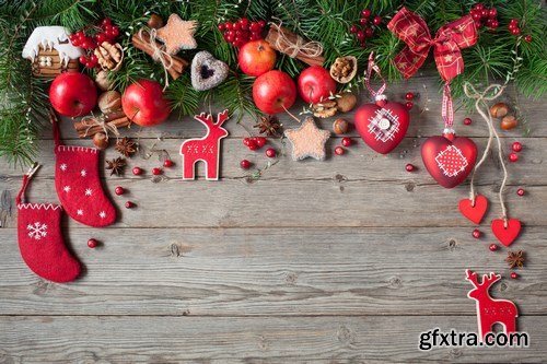 Christmas wooden background with ornaments - 14xUHQ JPEG Photo Stock