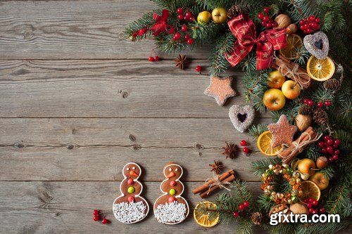 Christmas wooden background with ornaments - 14xUHQ JPEG Photo Stock