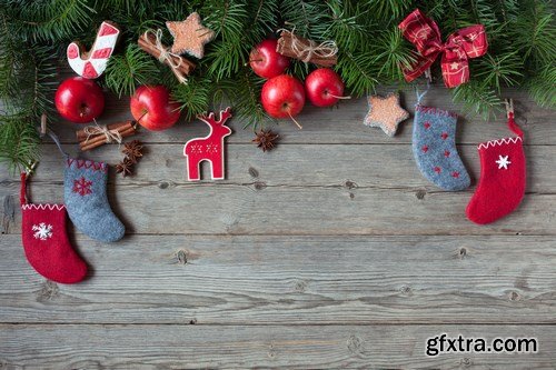 Christmas wooden background with ornaments - 14xUHQ JPEG Photo Stock