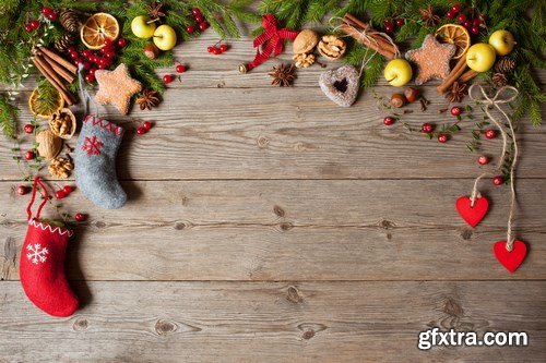 Christmas wooden background with ornaments - 14xUHQ JPEG Photo Stock