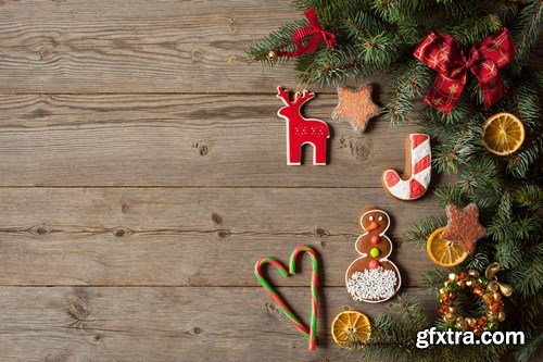 Christmas wooden background with ornaments - 14xUHQ JPEG Photo Stock